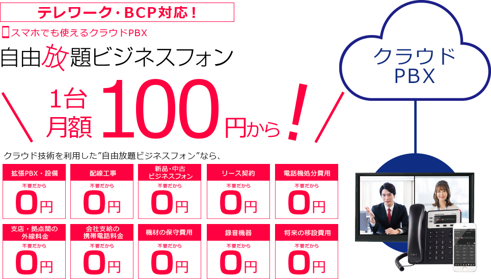 自由放題ビジネスフォン 法人携帯の内線化も可能なクラウドpbx